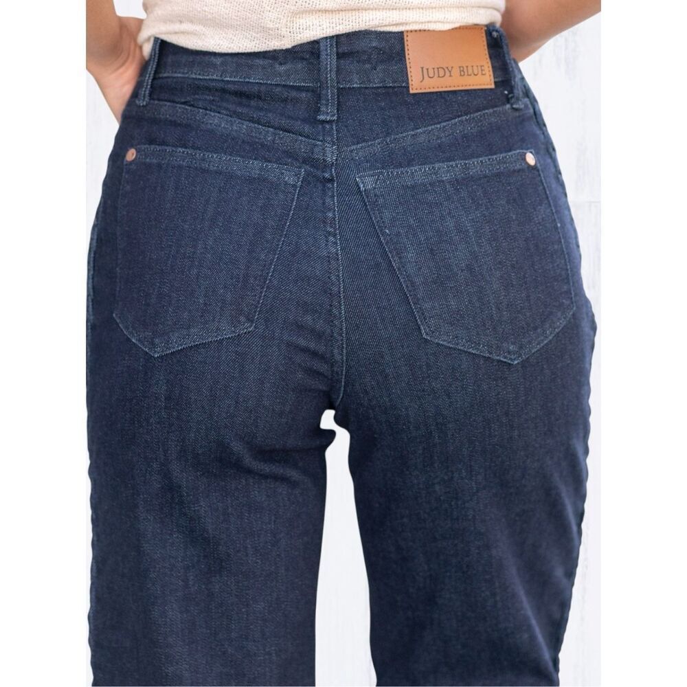 Judy Blue Braided Side Seam Cropped Wide Leg Jeans Dark Wash Stretch Denim NWT - Picture 14 of 16